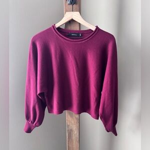 ZESICA Women’s Knit Sweater Cropped Relaxed Fit Balloon Sleeves Size Large EUC